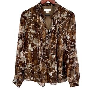 Coldwater Creek Sz Large 14-16 Brown Lightweight Formal Blouse Shirt Top Office